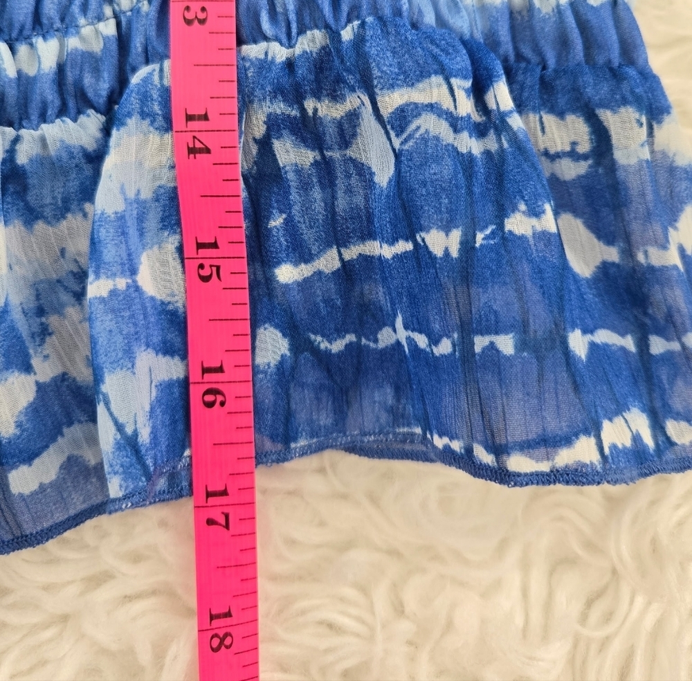 Zara blue white tie-dye cropped shirred blouse. Size Large. - Picture 6 of 8